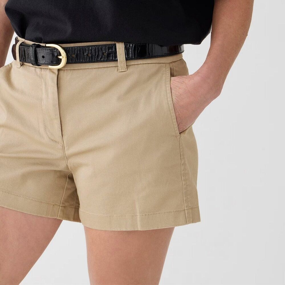 J.Crew 4" Stretch Chino Shorts Khaki Cotton High Rise Sz 24 NWT Summer Classic